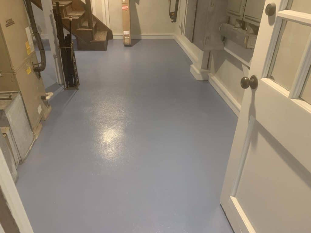 light blue floor with white doors